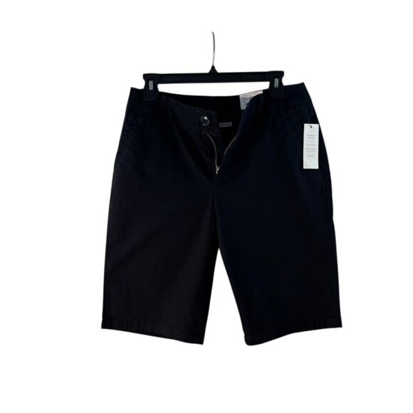 Liz Claiborne Classic Chino Bermuda Shorts Black Easy Fit Waist Hip & Thigh Size - Picture 2 of 8